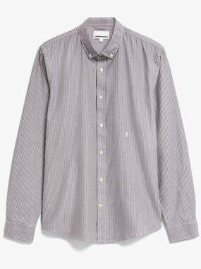 Armedangels Brown + White Striped Long Sleeve Shirt in Large
